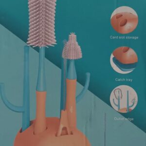 3 in 1 silicone baby bottle cleaning brush kit with stand blue bottle cleaning brush