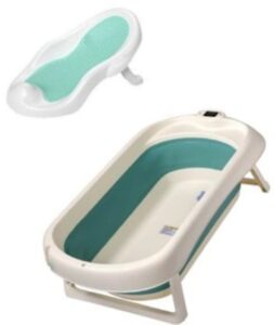 chenshia foldable baby bathtub set with thermometer adjustable support cushions pink pink 0 36 months baby safety and support