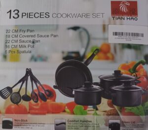 13 piece black non stick cookware set 