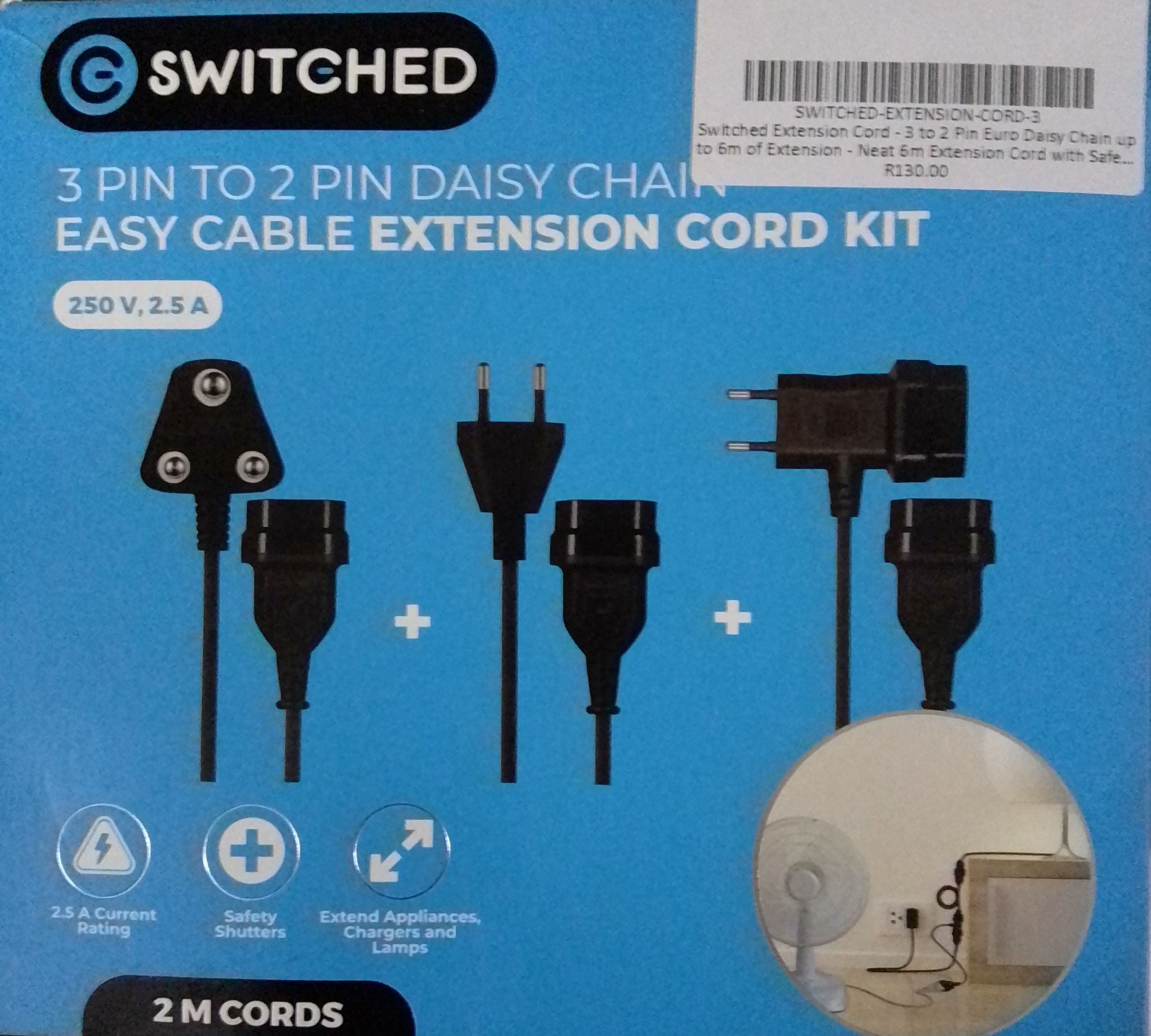 switched extension cord 3 to 2 pin euro daisy chain up to 6m of extension neat 6m extension cord with safety shutters switched extension cord 3 to 2 pin euro daisy chain up to 6m of extension neat 6m extension cord with safety shutters