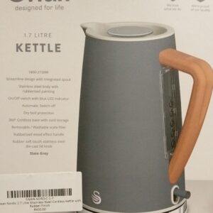 swan nordic 1. 7 litre sltainless steel cordless kettle with rubber finish